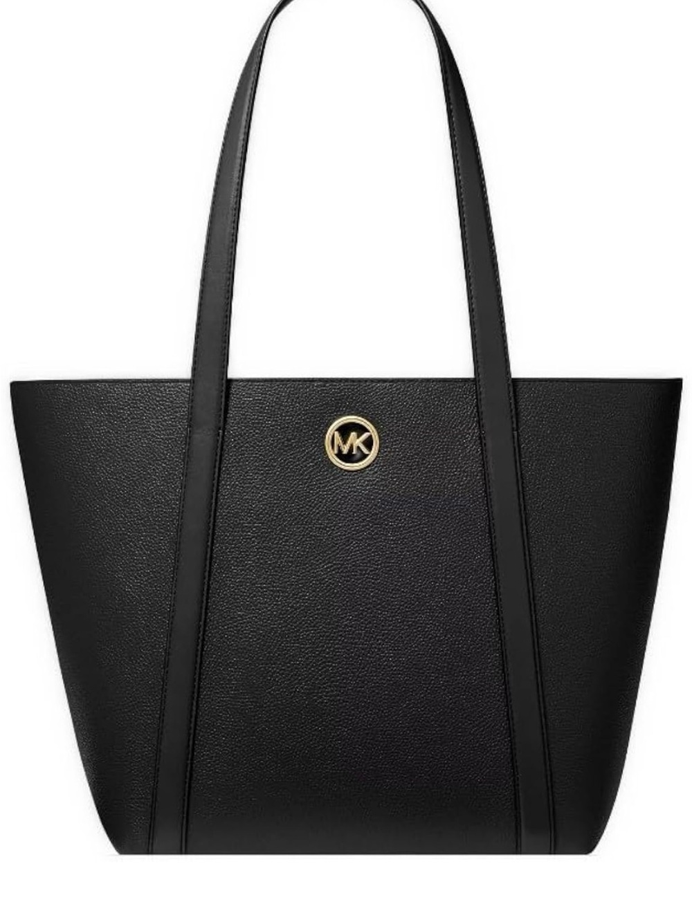 Michael Kors Black Leather Tote with Gold MK Medallion